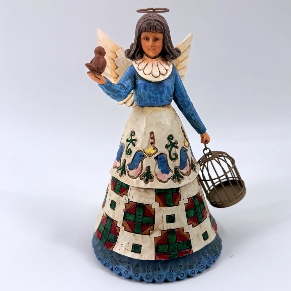 Jim Shore Heartwood Creek Angel with Birdcage Figurine 2002 Enesco 7"